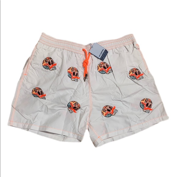 NWT🌴Les Canebiers Mens White Skull Swim Shorts - Picture 4 of 9